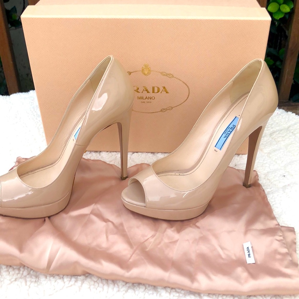 Prada nude patent leather heels